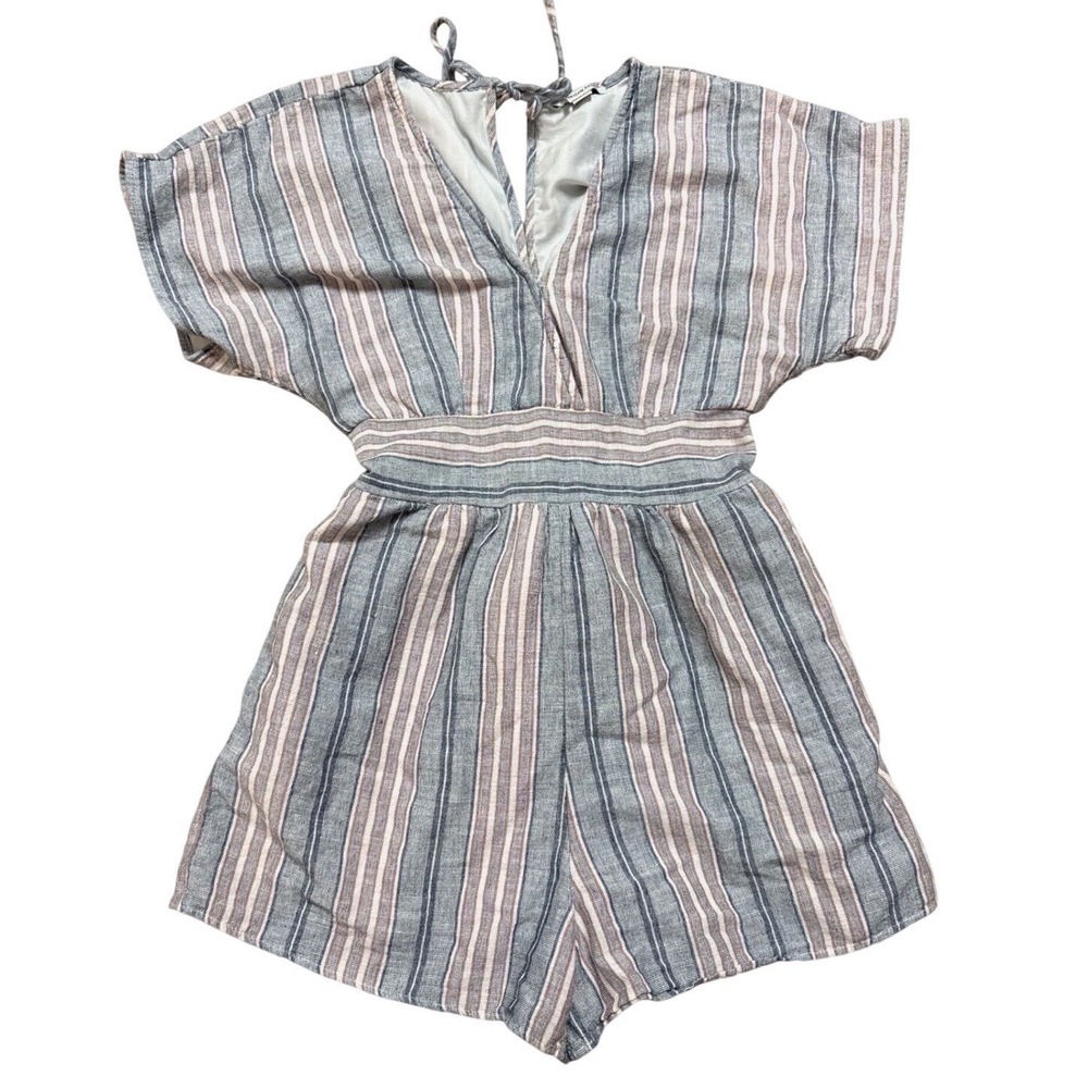 American Eagle Striped Romper‎ Linen Blend Womens Size S Blue Casual Beachy Boho